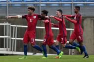 England U17 team of 2017 featuring Jadon Sancho, Phil Foden, Angel Gomes and Ryan Brewster.