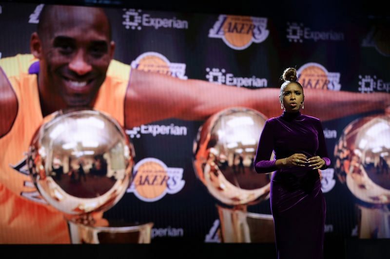 Jennifer Hudson performs a tribute to Kobe Bryant before the 69th NBA All-Star Game.