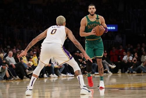 Jayson Tatum #0 looks to pass the ball during the game