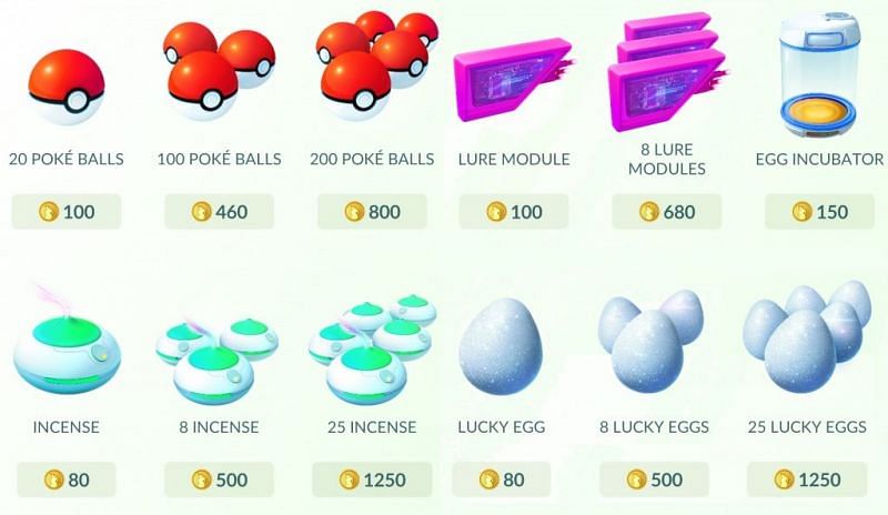 Items available in the store in Pokemon GO (Image via Niantic)