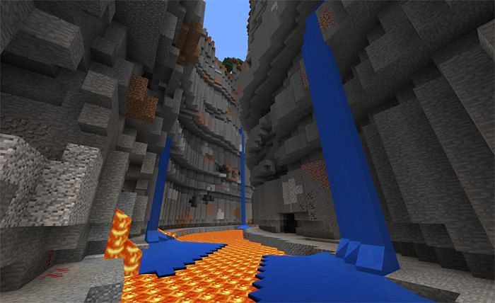 Ores inside of a ravine (Image via mcpedl)