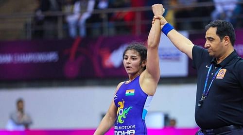 Sarita Mor clinched India's first gold medal in Asian Wrestling Championships. (Source: IE)