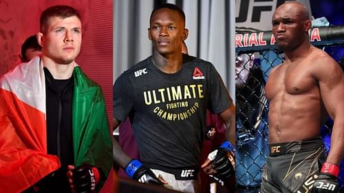 Marvin Vettori (left); Israel Adesanya (center); and Kamaru Usman (right).