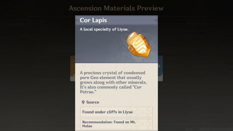 Cor Lapis is the local specialty for Zhongli&#039;s ascension