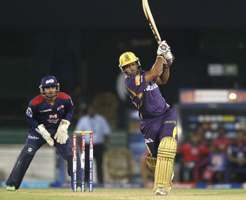 Debabrata Das hits down the ground, Delhi Daredevils v Kolkata Knight  Riders, IPL, Raipur, May 1, 2013