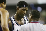 Chris Webber #4 of the Sacramento Kings talks to an official in Game seven of the 2002 WCF