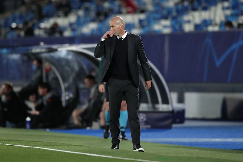 Real Madrid manager Zinedine Zidane on the touchline.