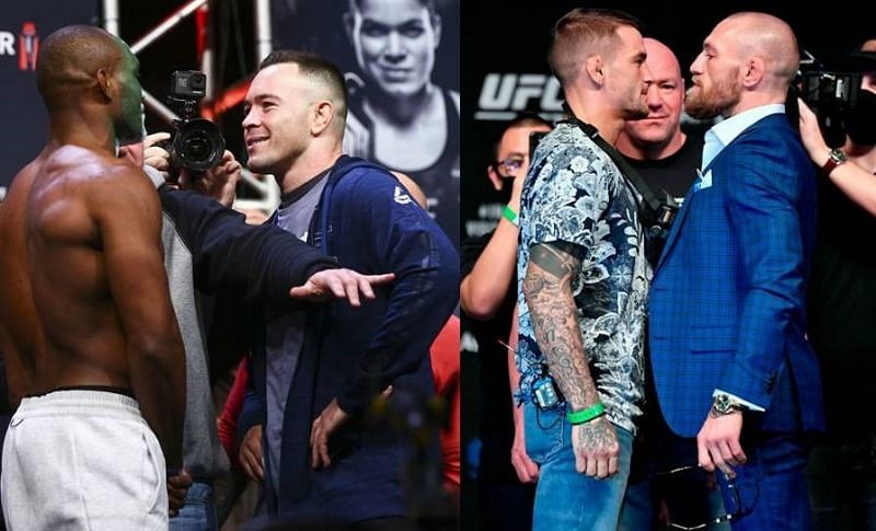 Kamaru Usman and Colby Covington (left); Dustin Poirier and Conor McGregor (right)