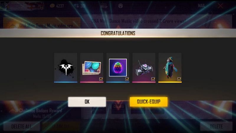 The rewards for the code (Image via Garena)