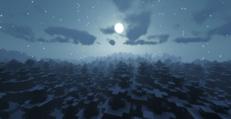 Shown: A beautiful night in a Snowy Taiga biome (Image via Minecraft)