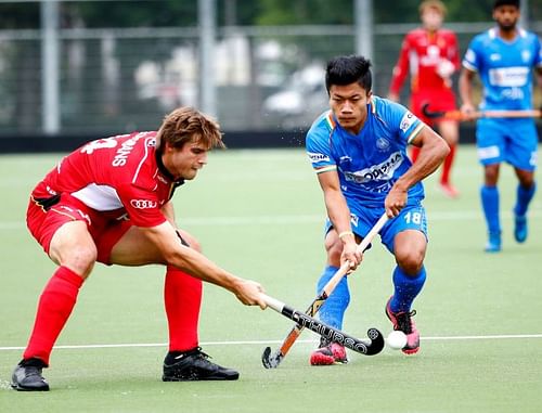 India's Nilakanta Sharma in action against Belgium in a FIH Pro League encounter. (Source: HI)