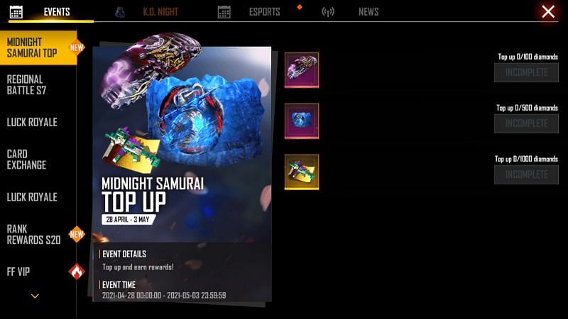 Midnight Samurai top up event