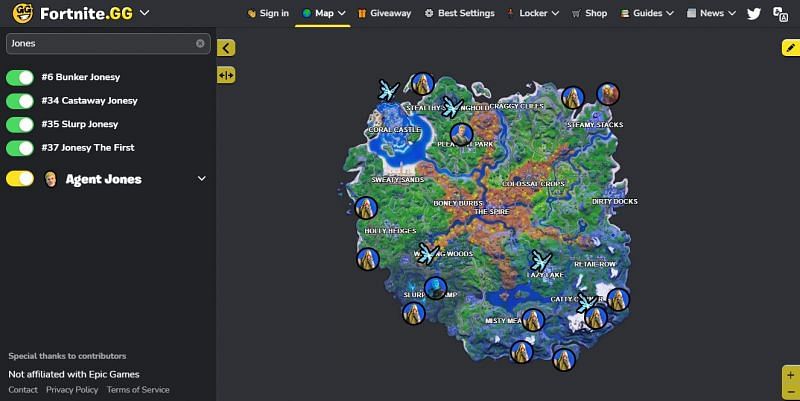 All Jonesy locations in Fortnite (Image via Fortnite.gg)