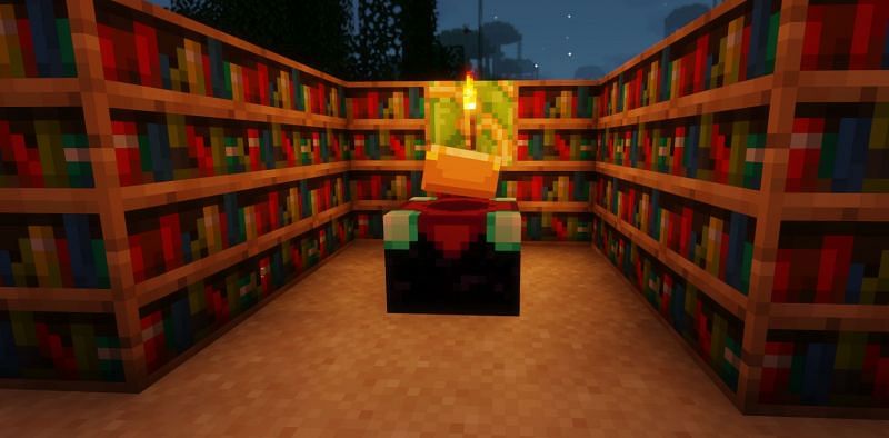 Shown: An Enchanting Table which is powered by bookshelves (Image via Minecraft)