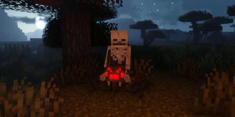 A scary-looking spider jockey found in a Savanna biome (Image via Minecraft)