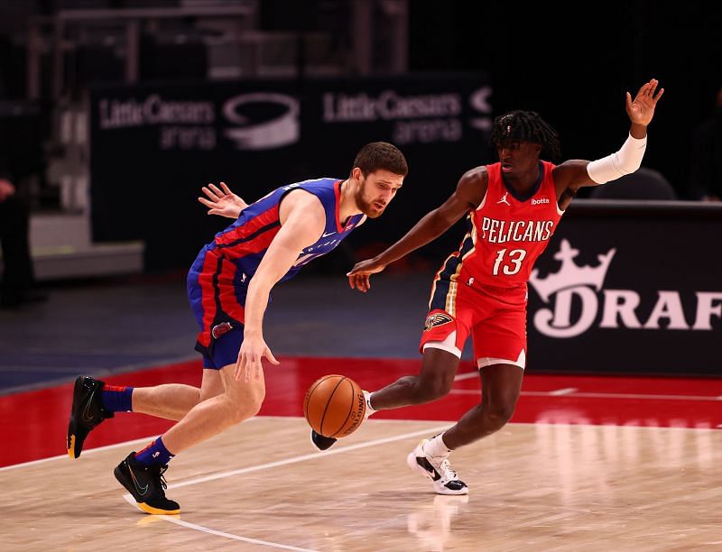 Svi Mykhailiuk in action for the Detroit Pistons in the 2019-20 NBA season