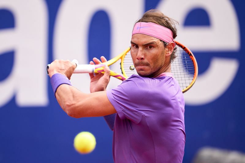 Rafael Nadal prepares for a backhand