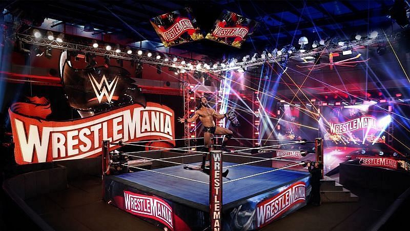 WrestleMania 36 emanated from the WWE Performance Center on a closed set in front of zero fans (Credit = WWE Network)