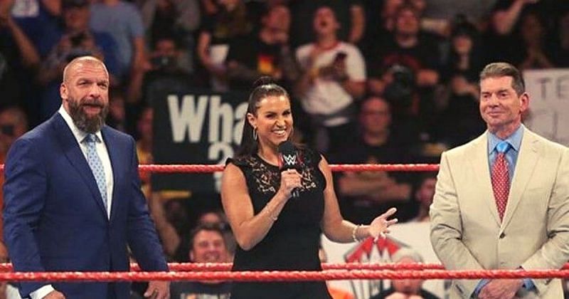 Triple H. Stephanie and Vince McMahon.