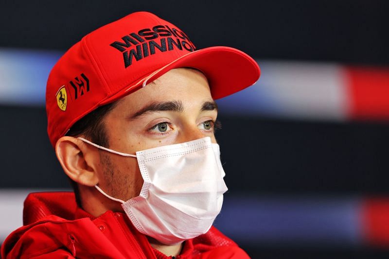 Charles Leclerc of Ferrari in the FIA Drivers&#039; Press Conference at Autodromo Internazionale Enzo e Dino Ferrari in Imola. Photo by Laurent Charniaux - Pool/Getty Images.