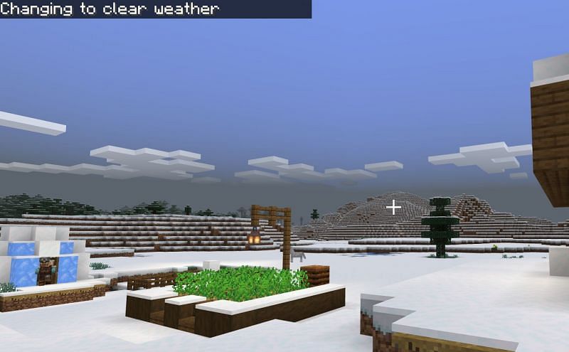 With this command, you will not only make it stop snowing but remove any type of weather that covers or changes the sky from its default setting.