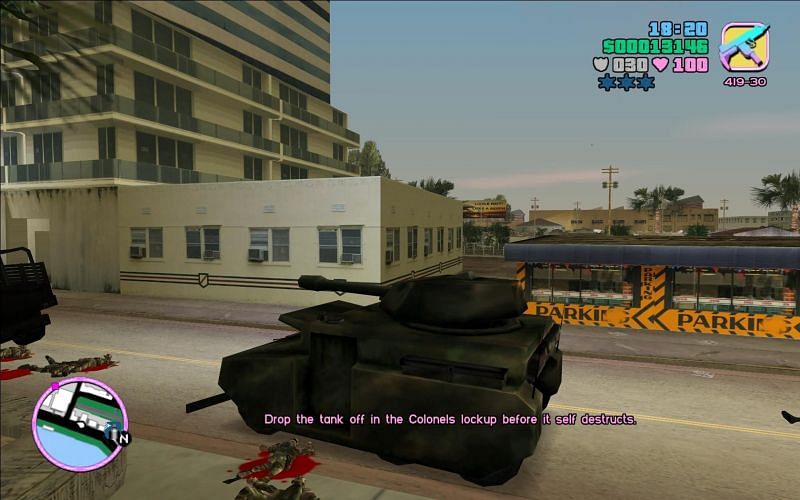 In one GTA Vice City mission, Tommy Vercetti has to steal a Rhino Tank for Cortez (Image via GTA Wiki)