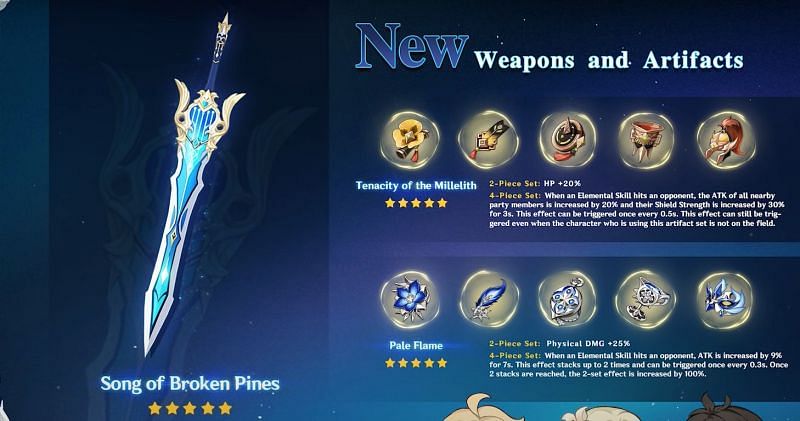 New 5-star weapon and artifacts in Genshin Impact (Image via miHoYo)