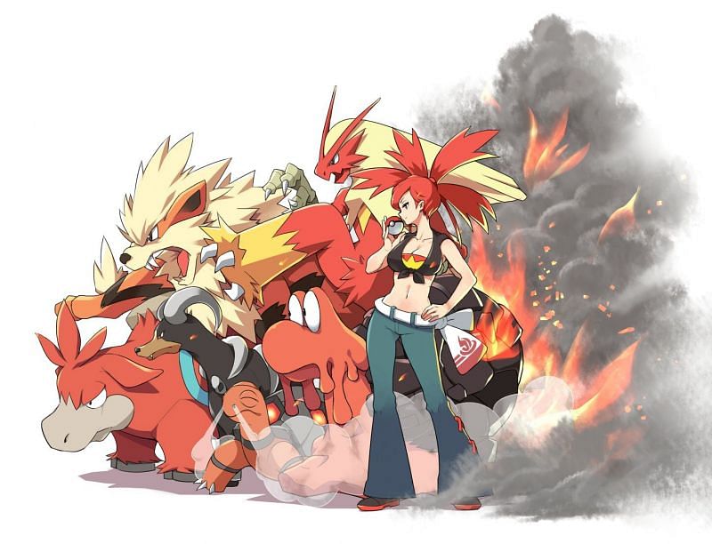 Flannery and Fire-type Pokemon (Image via アスナ on Pixiv)