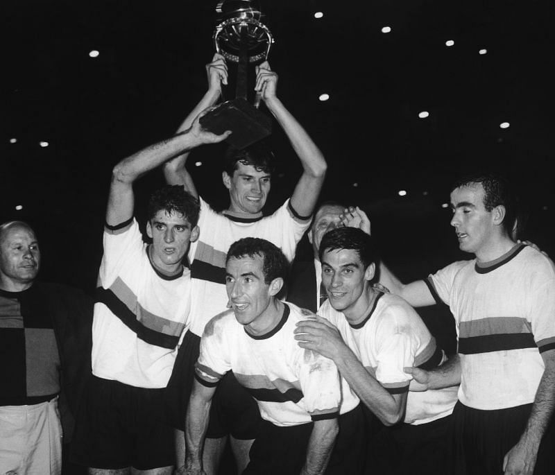 Giacinto Facchetti (holding the trophy) spent his entire career at Inter Milan.