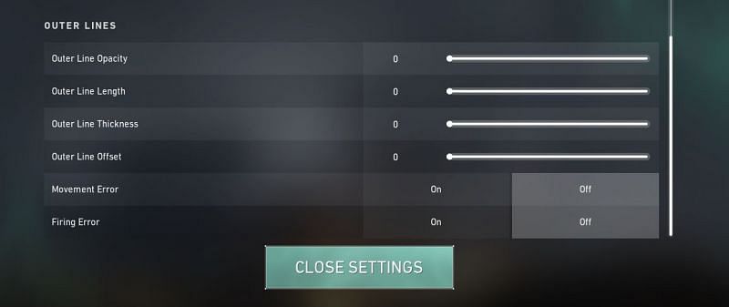 Outer lines crosshair settings (Screengrabbed from Valorant)