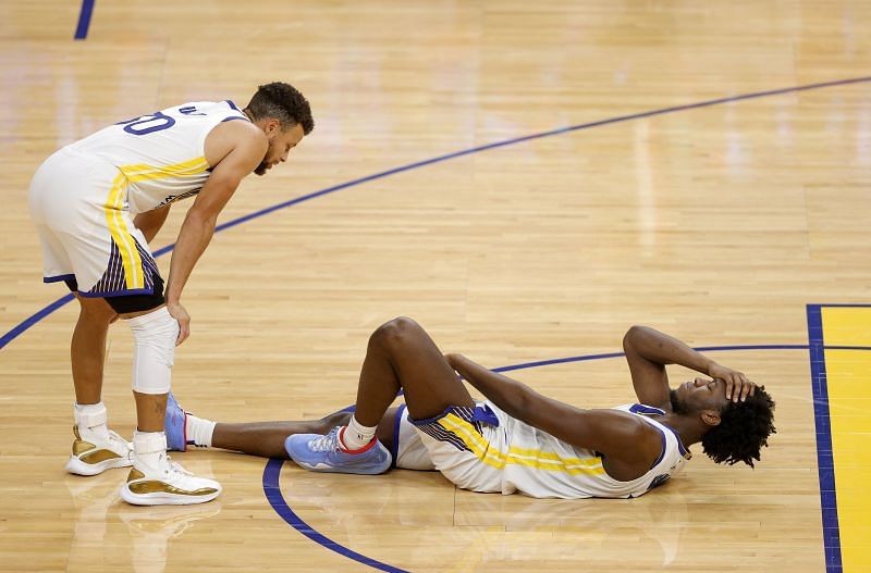 Golden State Warriors rookie James Wiseman after suffering an injury