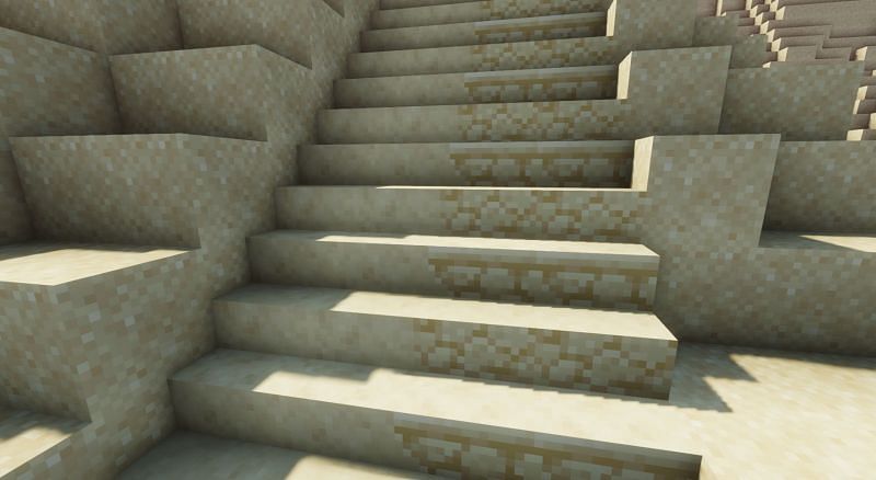 Shown: The difference between Sandstone and Smooth Sandstone stairs (Image via Minecraft)