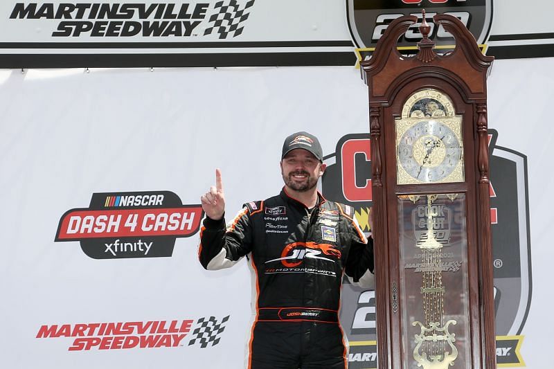 Josh Berry poses with the traditional Martinsville trophy (Photo by Brian Lawdermilk/Getty Images)