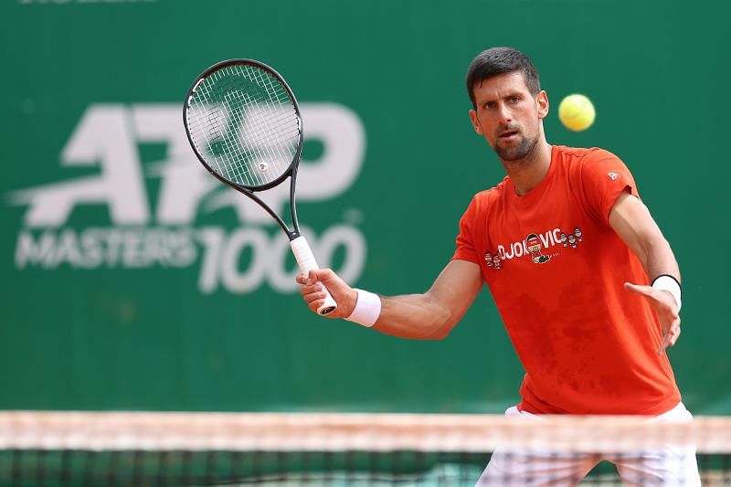 Novak Djokovic practices at the Monte Carlo Country Club
