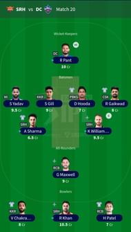 The team suggested for IPL 2021 Match 20.