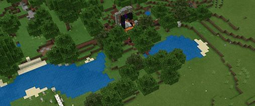 The spawn of seed 6382, with a ruined portal found close by (Image via digminecraft)