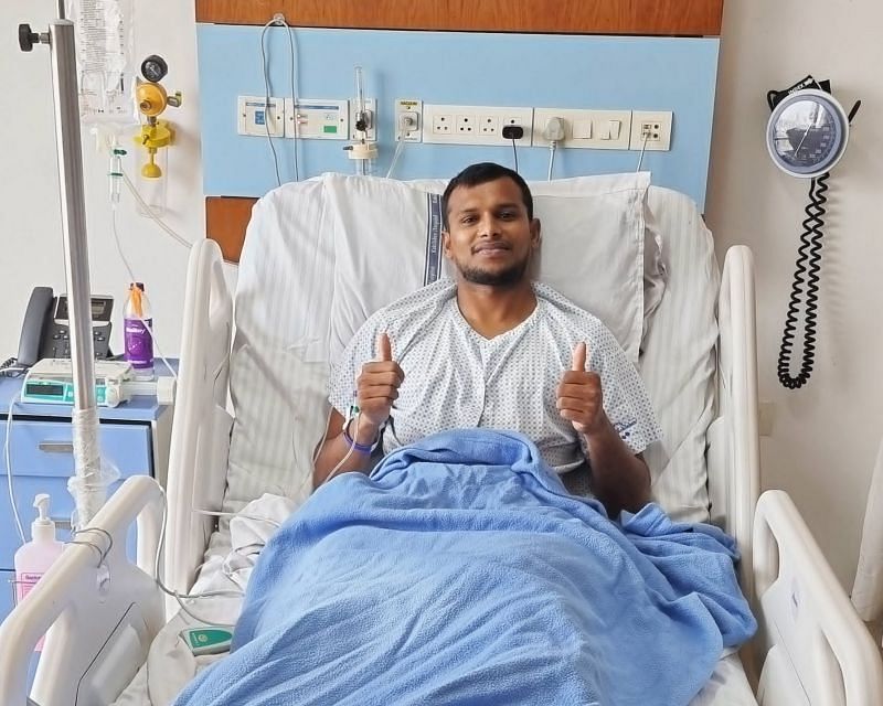 T Natarajan after his knee surgery. Pic: T Natarajan/ Twitter