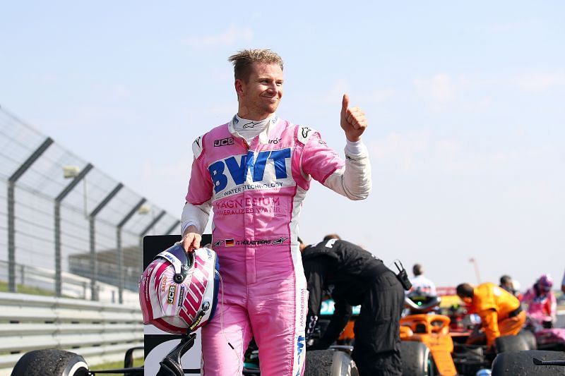  Nico Hulkenberg in Racing Point reacts in parc ferme at Silverstone. Photo: Bryn Lennon/Getty Images.