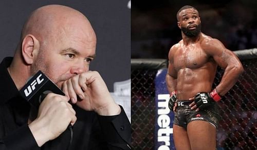 Dana White (left); Tyron Woodley (right)