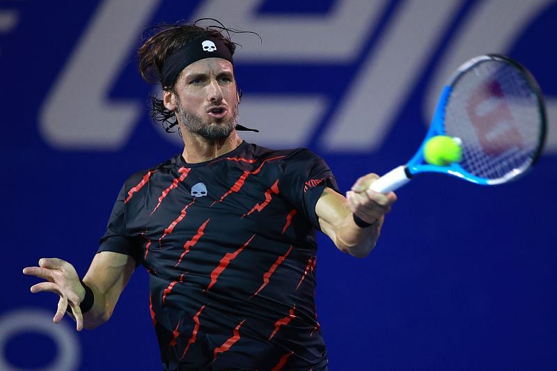 Feliciano Lopez plays a forehand