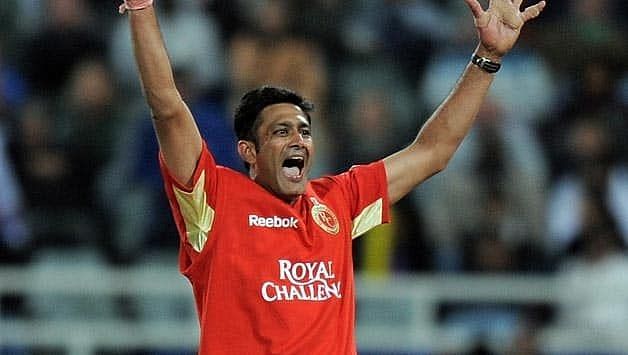 Anil Kumble in action for RCB in the IPL
