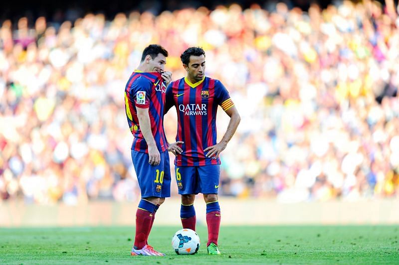Messi and Xavi during their Barcelona days. (Photo by David Ramos/Getty Images)