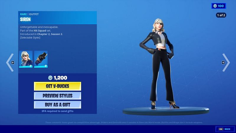 Siren can be purchased in-game for 1,200 V-Bucks (Image via Fortnite, Epic Games)