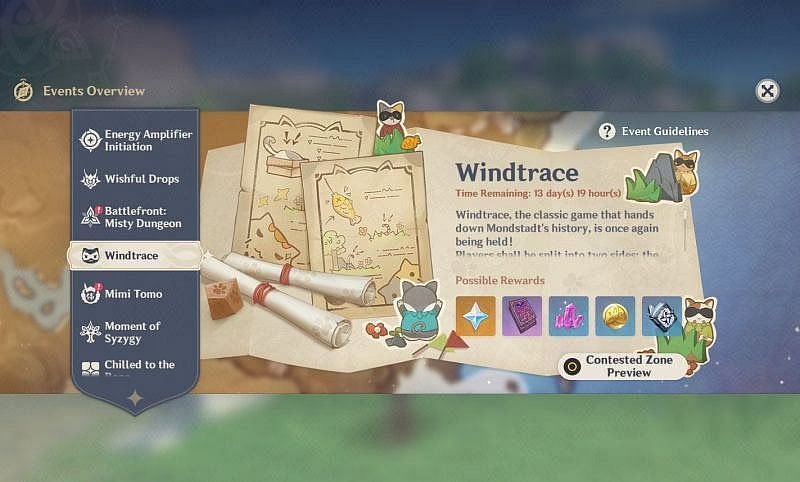Preview of the Windtrace event page in Genshin Impact (image via GenshinAR)