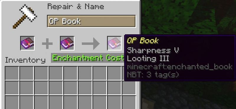 Shown: Combining to very good books into one! (Image via Minecraft)