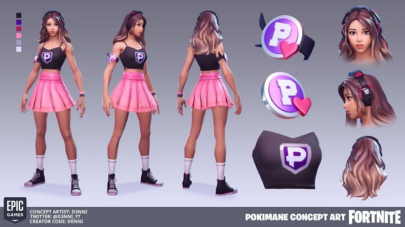 Pokimane &#039;dares&#039; Fortnite to add her Icon Series skin in-game (Image via D3NNI_yt, Twitter)