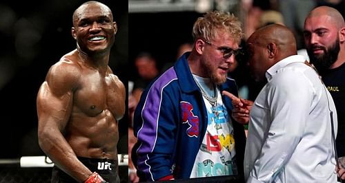 Kamaru Usman (Left) and Daniel Cormier with Jake Paul at UFC 261 (Right)