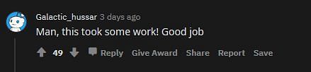 Shown: A Redditor compliments the OP on the mod showcase (Image via Reddit)