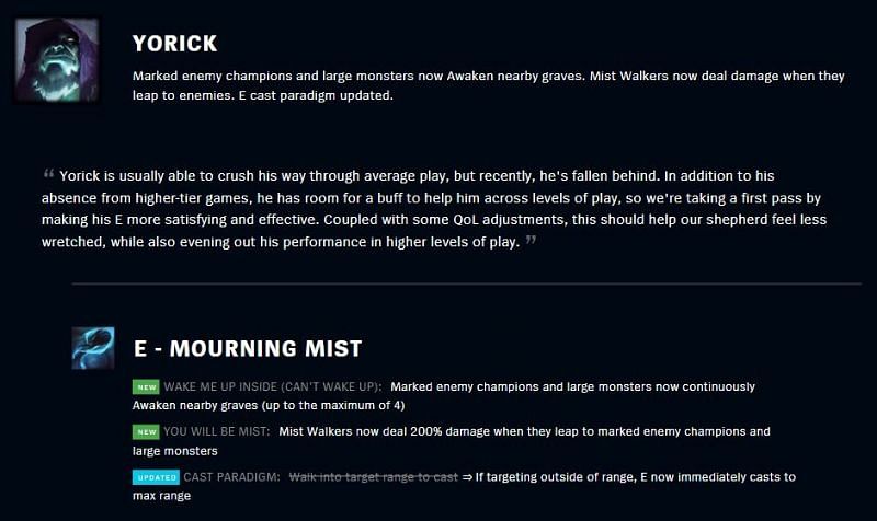 Yorick tweak information in 11.7 patch notes (Image via Riot Games - League of Legends)