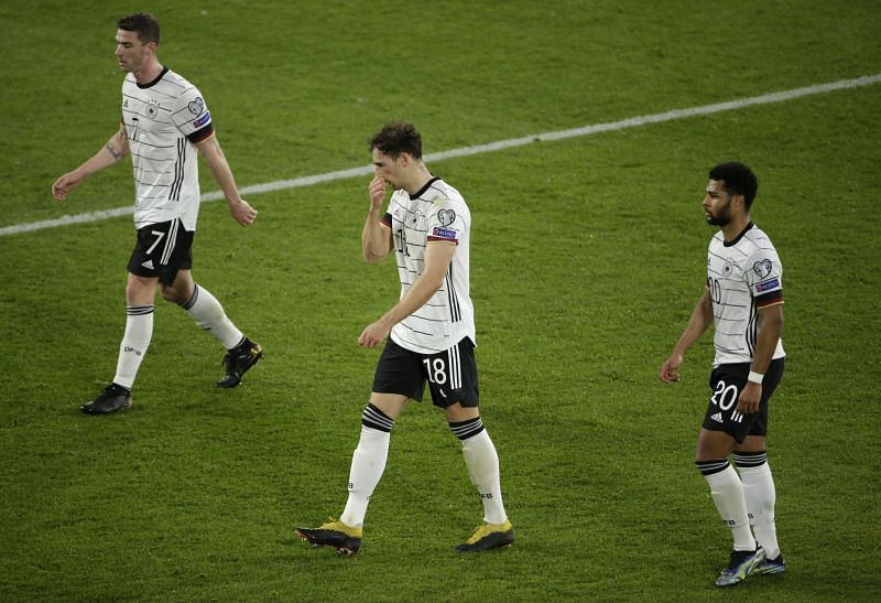 Germany players look dejected after conceding a goal
